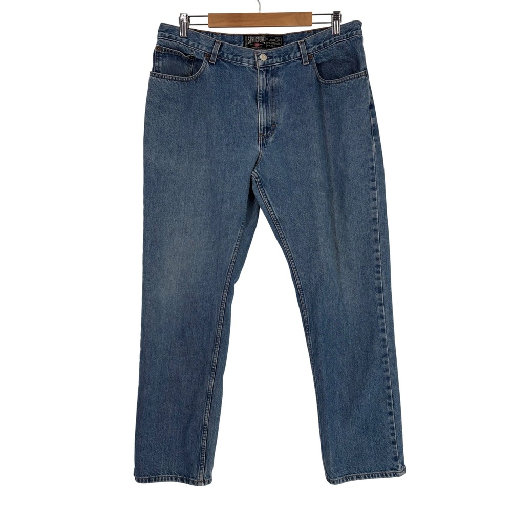 Y2K Structure Mens Straight Leg Jeans‎ 38x32 Stone Wash Blue Denim 100% Cotton